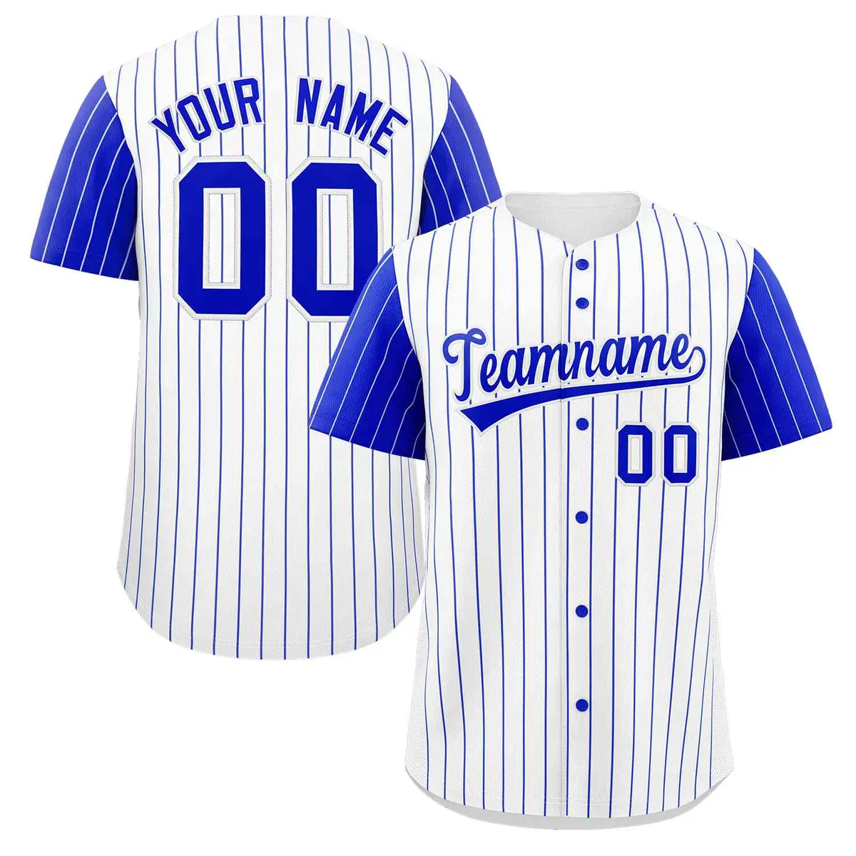 White Royal Striped Raglan Sleeves Baseball Jersey