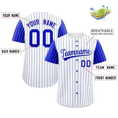 White Royal Striped Raglan Sleeves Baseball Jersey 2