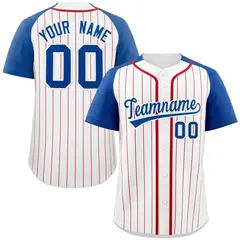 White Royal Striped Raglan Sleeves Baseball Jersey