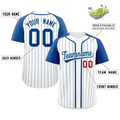 White Royal Striped Raglan Sleeves Baseball Jersey 3