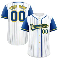 White Royal Striped Raglan Sleeves Baseball Jersey
