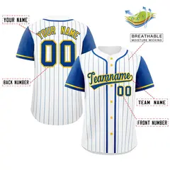 White Royal Striped Raglan Sleeves Baseball Jersey 3