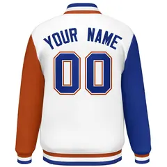 White Royal-Texas Orange Raglan Varsity Letterman Baseball Jacket 4