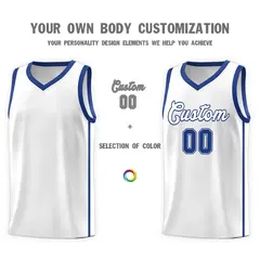 White Royal Two Bar Side Sports Uniform Basketball Jersey 3