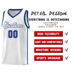 White Royal Two Bar Side Sports Uniform Basketball Jersey 5