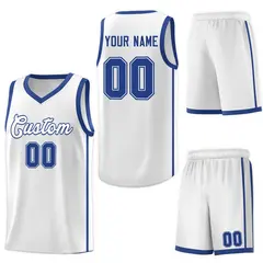 White Royal Two Bar Side Sports Uniform Basketball Jersey 6