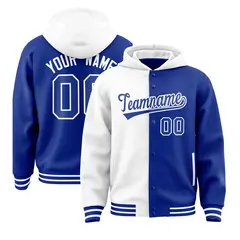 White Royal Two Tone Split Full-Snap Varsity Letterman Hoodie Jacket
