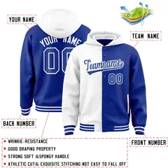 White Royal Two Tone Split Full-Snap Varsity Letterman Hoodie Jacket 4