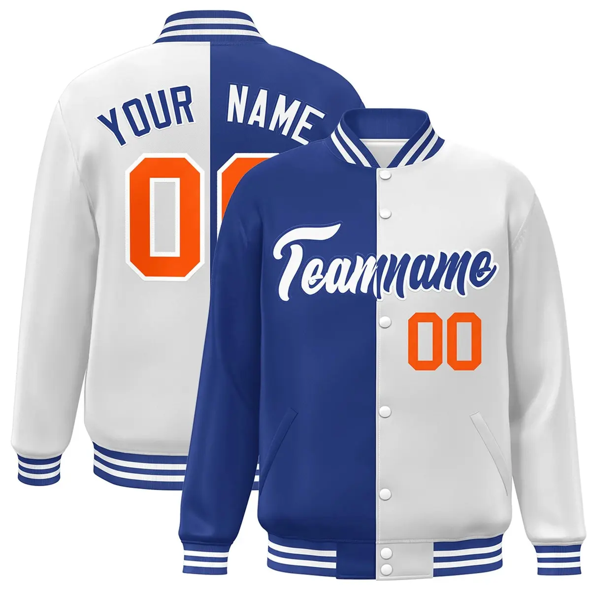 White Royal Two Tone Split Varsity Full-Snap Jacket