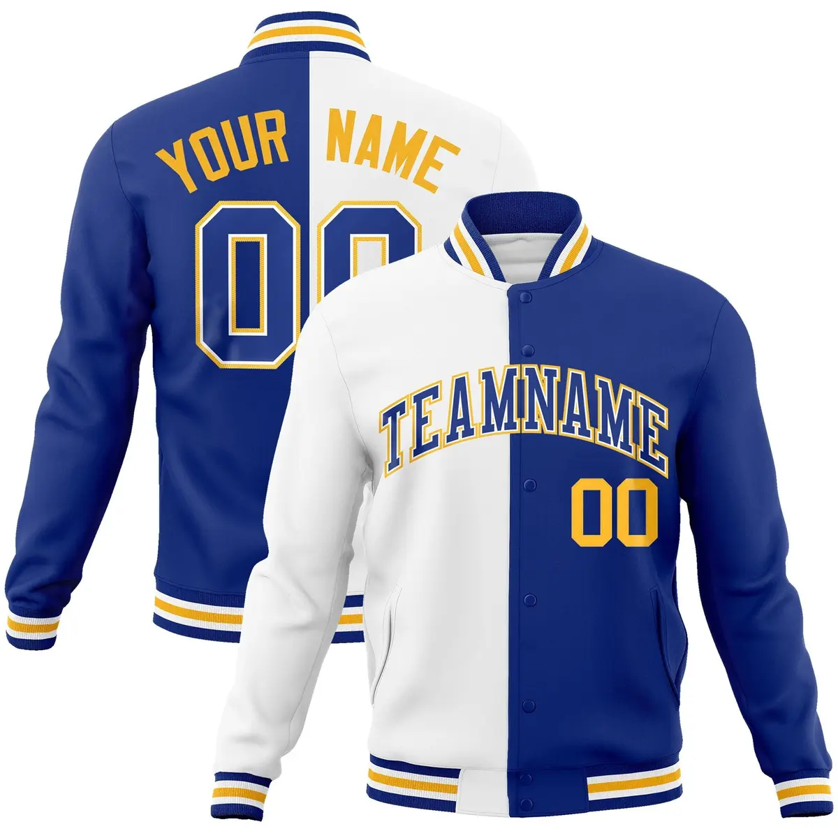 White Royal Two Tone Split Varsity Full-Snap Letterman Jacket