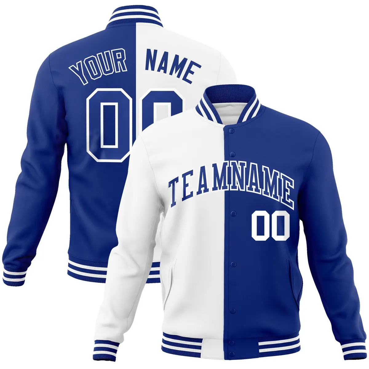 White Royal Two Tone Split Varsity Full-Snap Letterman Jacket