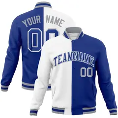 White Royal Two Tone Split Varsity Full-Snap Letterman Jacket 1