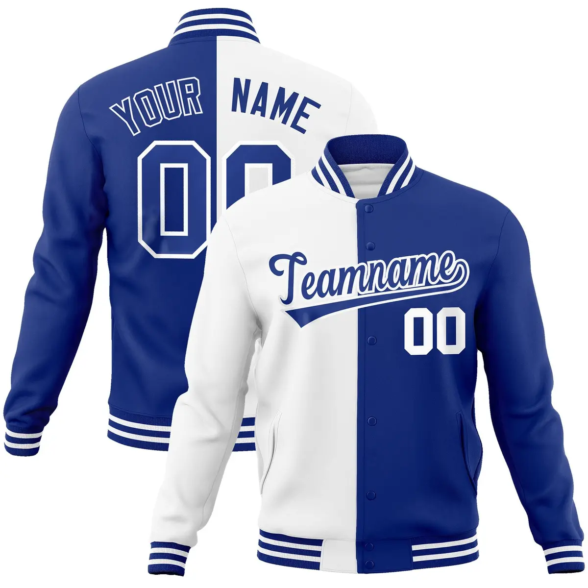 White Royal Two Tone Split Varsity Full-Snap Letterman Jacket