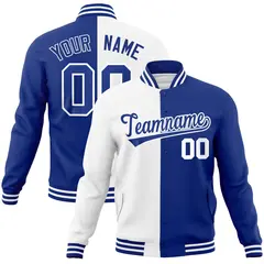 White Royal Two Tone Split Varsity Full-Snap Letterman Jacket 1