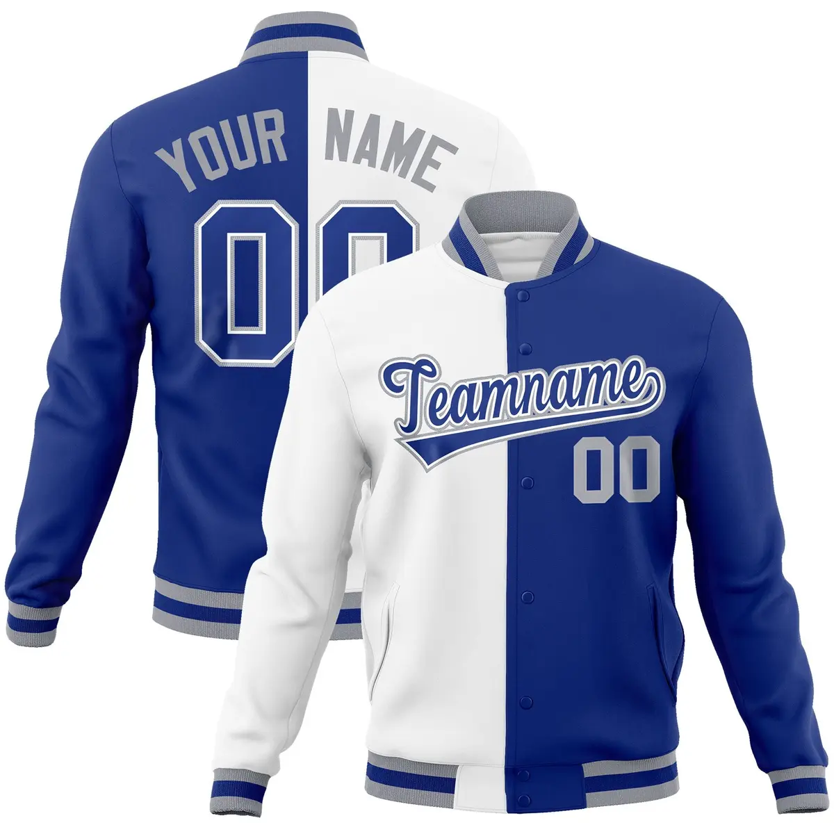 White Royal Two Tone Split Varsity Full-Snap Letterman Jacket