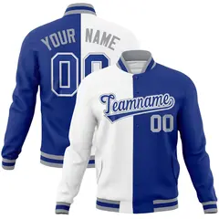 White Royal Two Tone Split Varsity Full-Snap Letterman Jacket 1