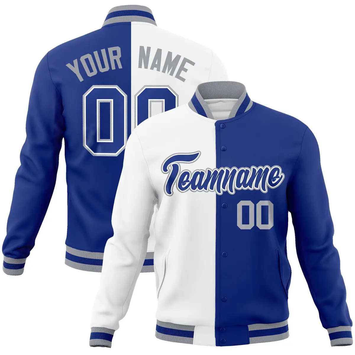 White Royal Two Tone Split Varsity Full-Snap Letterman Jacket