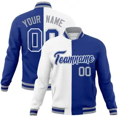 White Royal Two Tone Split Varsity Full-Snap Letterman Jacket 1