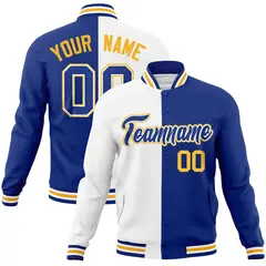 White Royal Two Tone Split Varsity Full-Snap Letterman Jacket 1