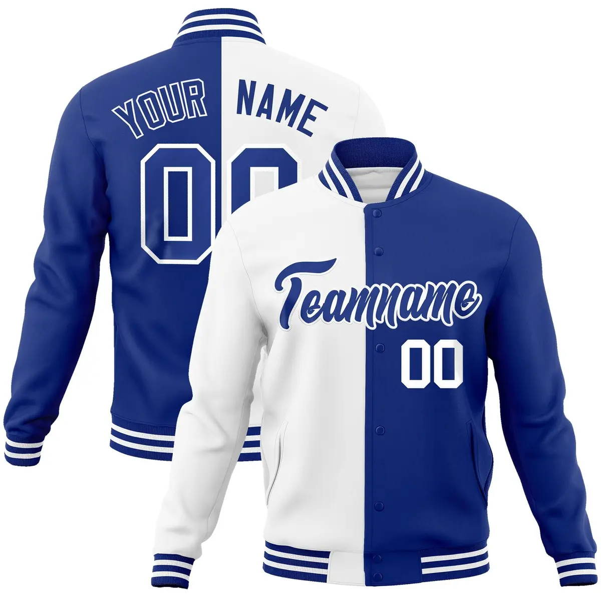 White Royal Two Tone Split Varsity Full-Snap Letterman Jacket