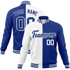 White Royal Two Tone Split Varsity Full-Snap Letterman Jacket 1