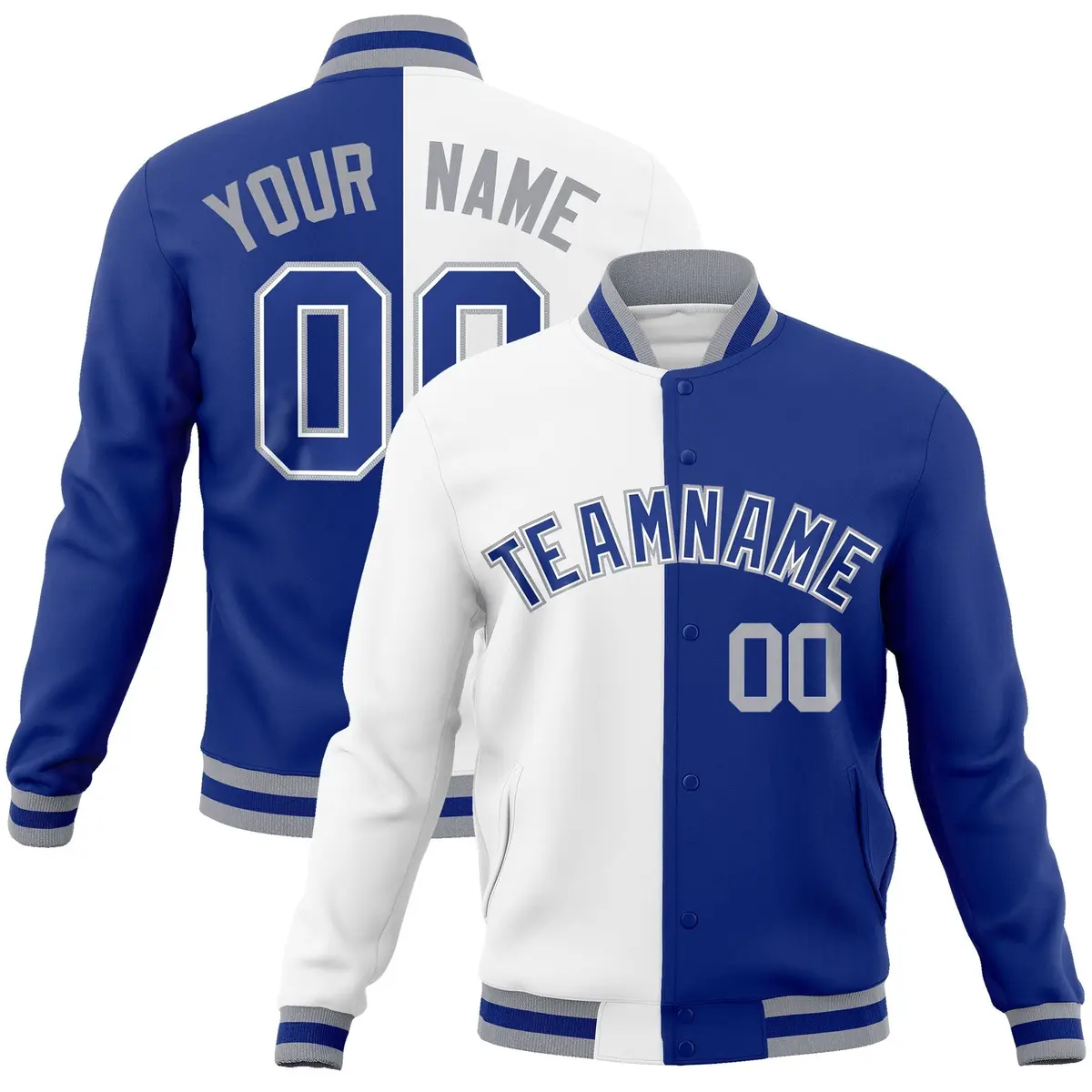 White Royal Two Tone Split Varsity Full-Snap Letterman Jacket