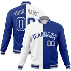 White Royal Two Tone Split Varsity Full-Snap Letterman Jacket 1