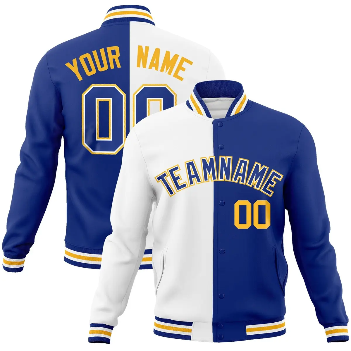 White Royal Two Tone Split Varsity Full-Snap Letterman Jacket