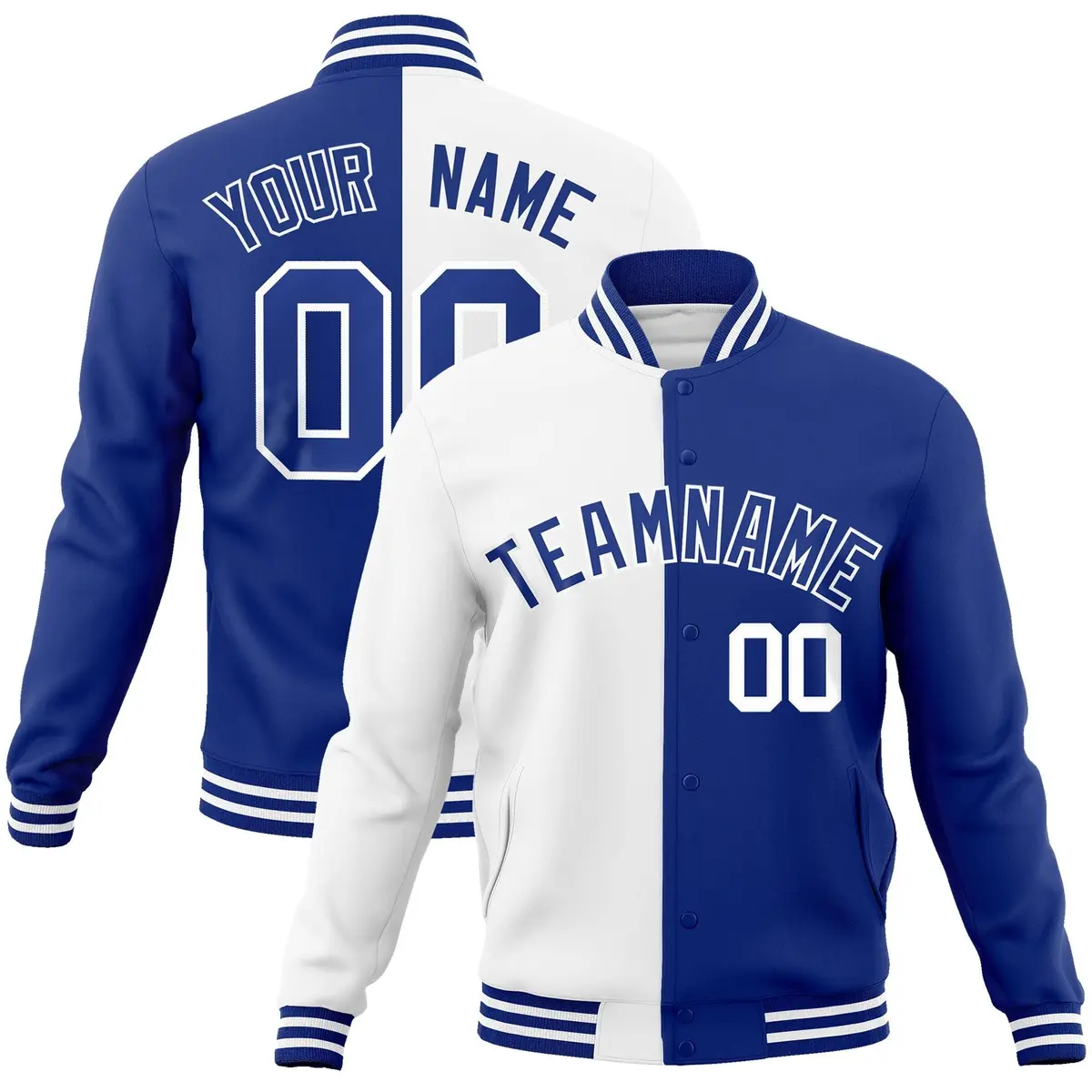 White Royal Two Tone Split Varsity Full-Snap Letterman Jacket