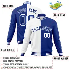 White Royal Two Tone Split Varsity Full-Snap Letterman Jacket 4