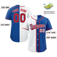 White Royal Two Tone Striped Authentic Baseball Jersey 2