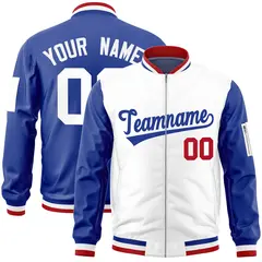 White Royal Two-Tone Varsity Full-Zip Letterman Bomber Jacket