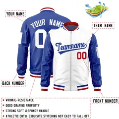 White Royal Two-Tone Varsity Full-Zip Letterman Bomber Jacket 2