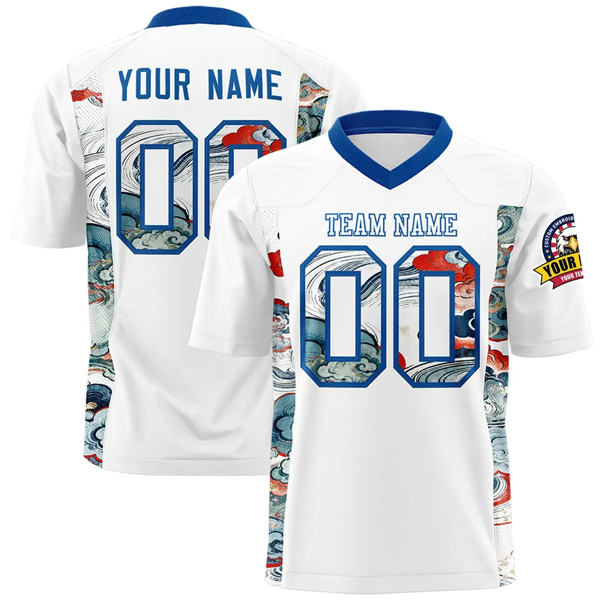 White Royal Ukiyo-e Auspicious Clouds Graffiti Football Jersey
