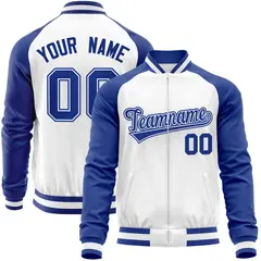 White Royal Varsity Full-Zip Raglan Letterman Baseball Jacket