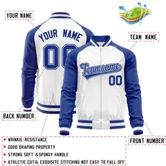 White Royal Varsity Full-Zip Raglan Letterman Baseball Jacket 4
