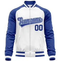 White Royal Varsity Full-Zip Raglan Letterman Baseball Jacket 5