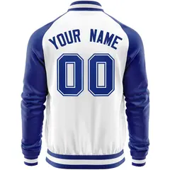 White Royal Varsity Full-Zip Raglan Letterman Baseball Jacket 6