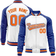 White Royal Varsity Full-Zip Raglan Letterman Baseball Jacket