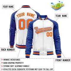 White Royal Varsity Full-Zip Raglan Letterman Baseball Jacket 4