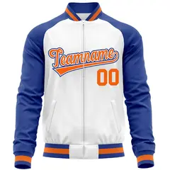 White Royal Varsity Full-Zip Raglan Letterman Baseball Jacket 5