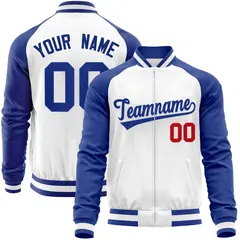White Royal Varsity Full-Zip Raglan Letterman Baseball Jacket 1