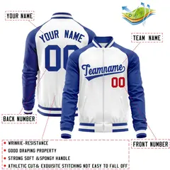 White Royal Varsity Full-Zip Raglan Letterman Baseball Jacket 4