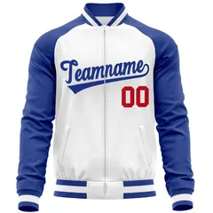 White Royal Varsity Full-Zip Raglan Letterman Baseball Jacket 5