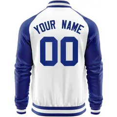 White Royal Varsity Full-Zip Raglan Letterman Baseball Jacket 6