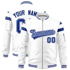White Royal Varsity Full-Zip Shoulder Color Block Letterman Bomber Jacket
