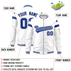 White Royal Varsity Full-Zip Shoulder Color Block Letterman Bomber Jacket 2