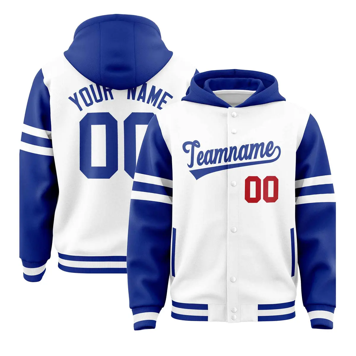 White Royal Varsity Three Stripes Raglan Jacket Hoodie
