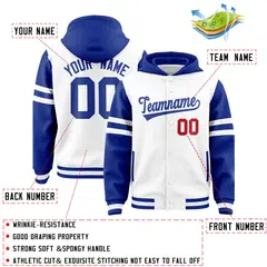 White Royal Varsity Three Stripes Raglan Jacket Hoodie 4