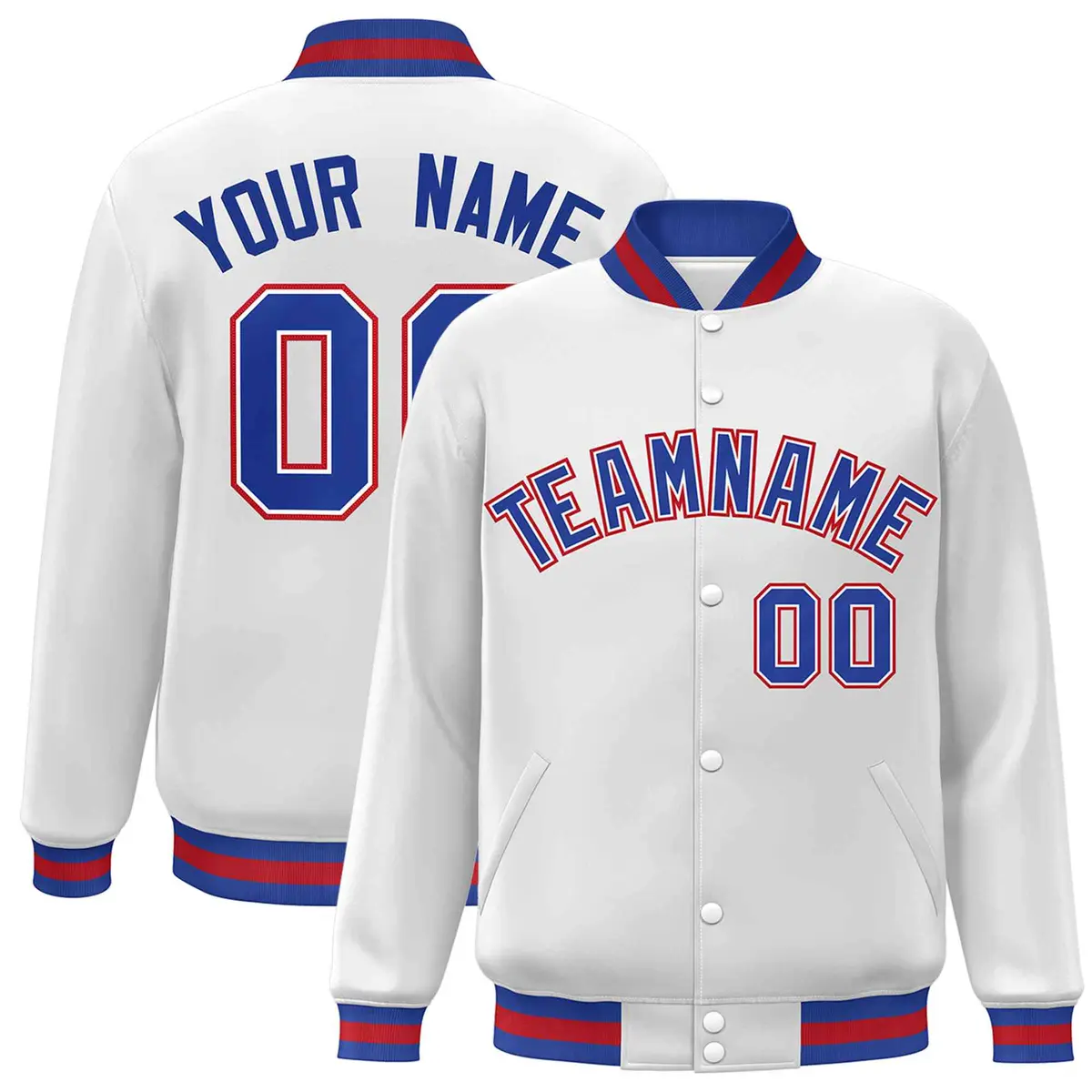 White Royal-White Classic Varsity Full-Snap Letterman Jacket
